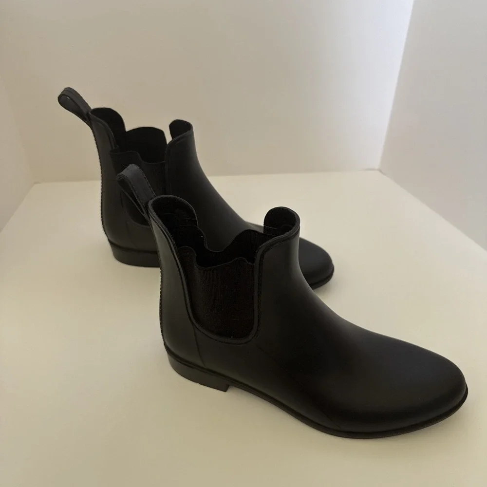 J. Crew Rubber Boot Size 9 Chelsea Black Pull On Ankle Rain Boots